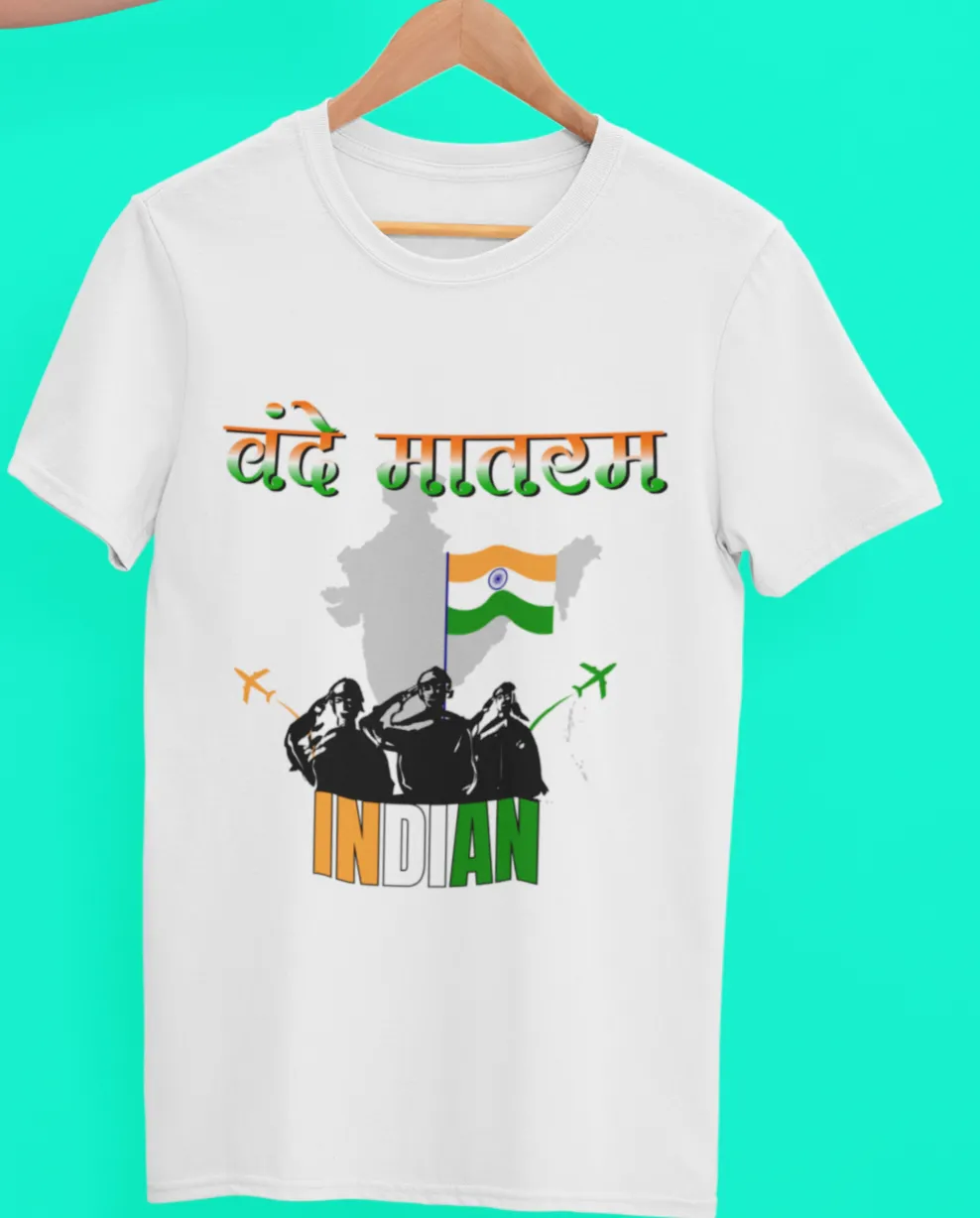 #15AugustLook, #AzaadiKaFashion, #BandeMataram, #DeshbhaktiTShirt, #FreedomTShirt, #HindiGraphicTShirt, #IndependenceDayStyle, #IndependenceDayTshirt, #IndianPride, #MadeInIndiaTee, #MeraBharatMahan, #PatrioticTShirt, #SwatantrataDiwasLook, #TShirtForIndians, #WearYourPatriotism, 15 August T-shirt, Bande Mataram printed T-shirt online, Bande Mataram Tee, Buy Independence Day Special T-shirt, Comfortable patriotic T-shirt with Hindi print, Deshbhakti T-shirt, Deshbhakti T-shirt for men and women, Freedom T-shirt, Graphic T-Shirt, High-quality Bande Mataram Hindi T-shirt, Hindi Graphic T-Shirt for Independence Day, Hindi T-shirt, Independence Day Tee, India Pride Tee, Indian Flag T-shirt, Indian patriotic graphic tee for youth, Patriotic Hindi T-shirt for August 15, Patriotic T-shirt, Stylish Hindi slogan T-shirt for Independence Day, Tricolor theme Hindi T-shirt