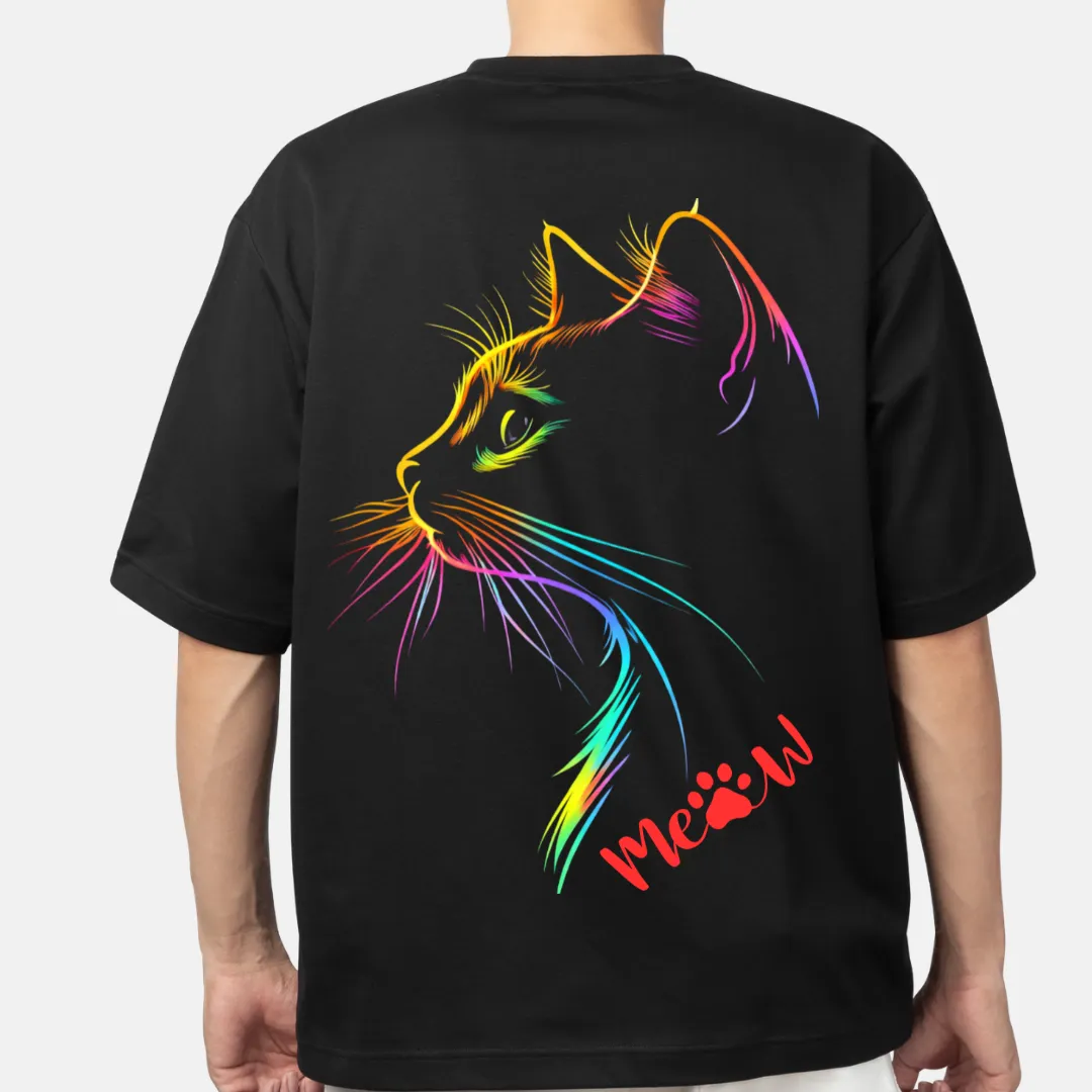 #aahik.shop, cat lover t-shirt, rainbow cat t-shirt, neon cat graphic tee, pet lover t-shirt, animal printed t-shirt, black graphic tee, oversized cat t-shirt, unisex cat t-shirt, gift for cat lovers, trendy printed t-shirt, streetwear cat tee, cat lover t-shirt India, #HindiGraphicTee, #HindiGraphicTShirt,