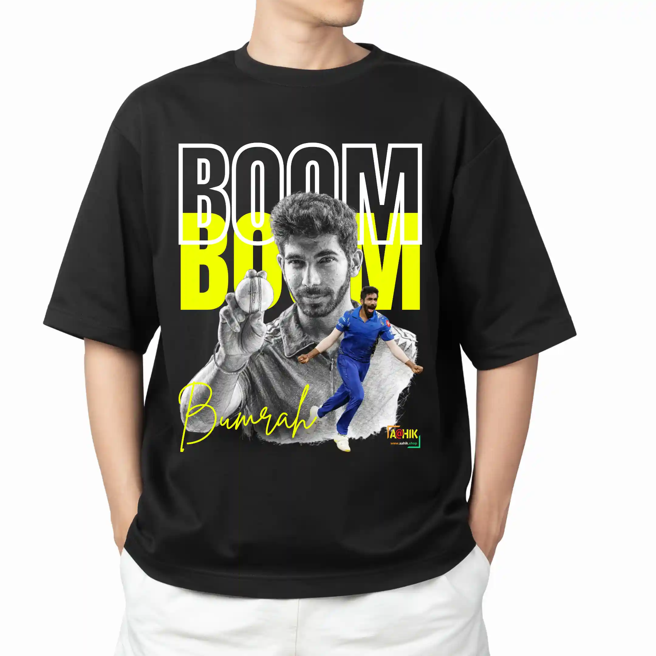 aahik.shop, aahik, bumrah t-shirt, jasprit bumrah tee, cricket fan t-shirt, oversized cricket t-shirt, boom boom bumrah, indian cricket merch, sports graphic tee, cotton oversized t-shirt, men cricket t-shirt, unisex streetwear india