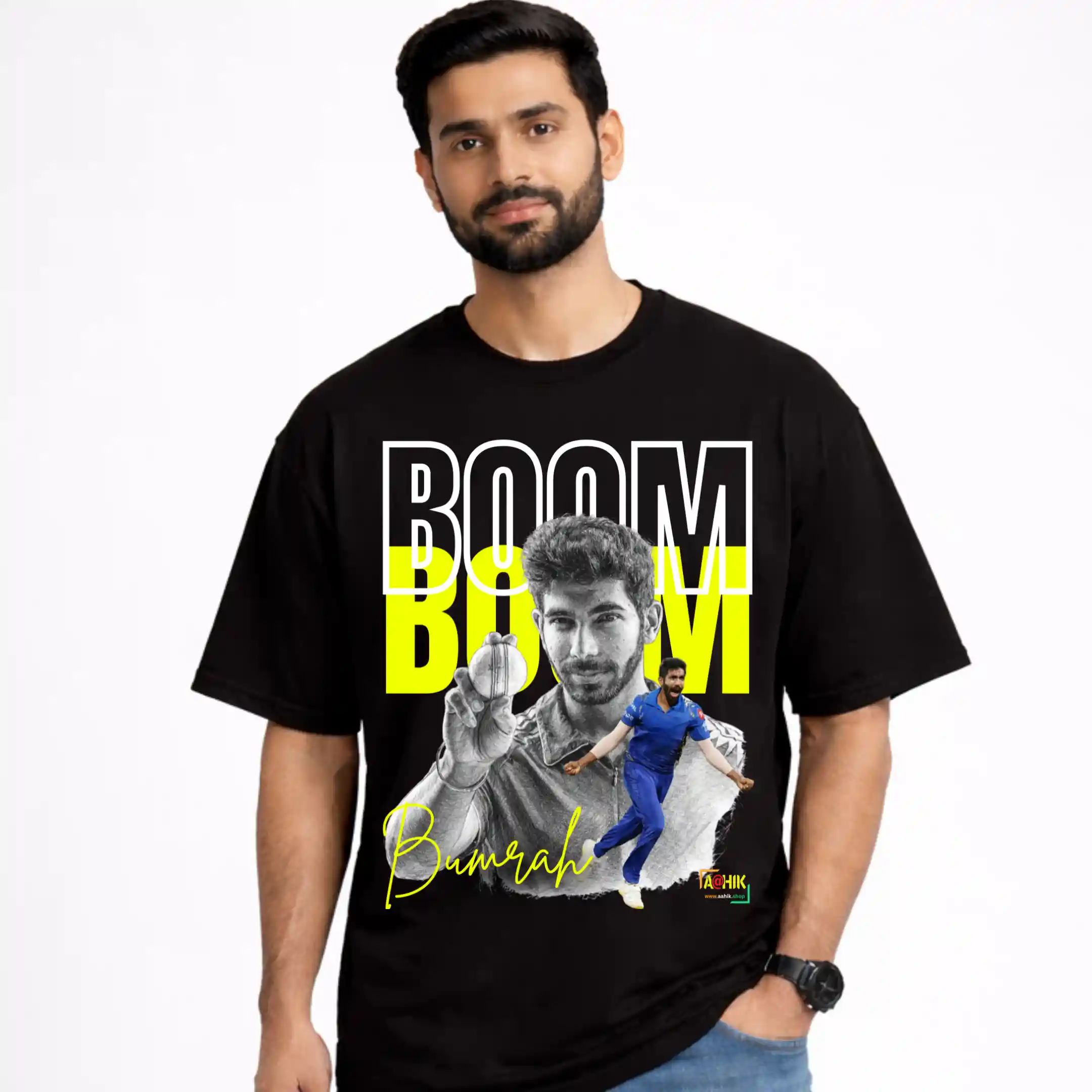 aahik.shop, aahik, bumrah t-shirt, jasprit bumrah tee, cricket fan t-shirt, oversized cricket t-shirt, boom boom bumrah, indian cricket merch, sports graphic tee, cotton oversized t-shirt, men cricket t-shirt, unisex streetwear india