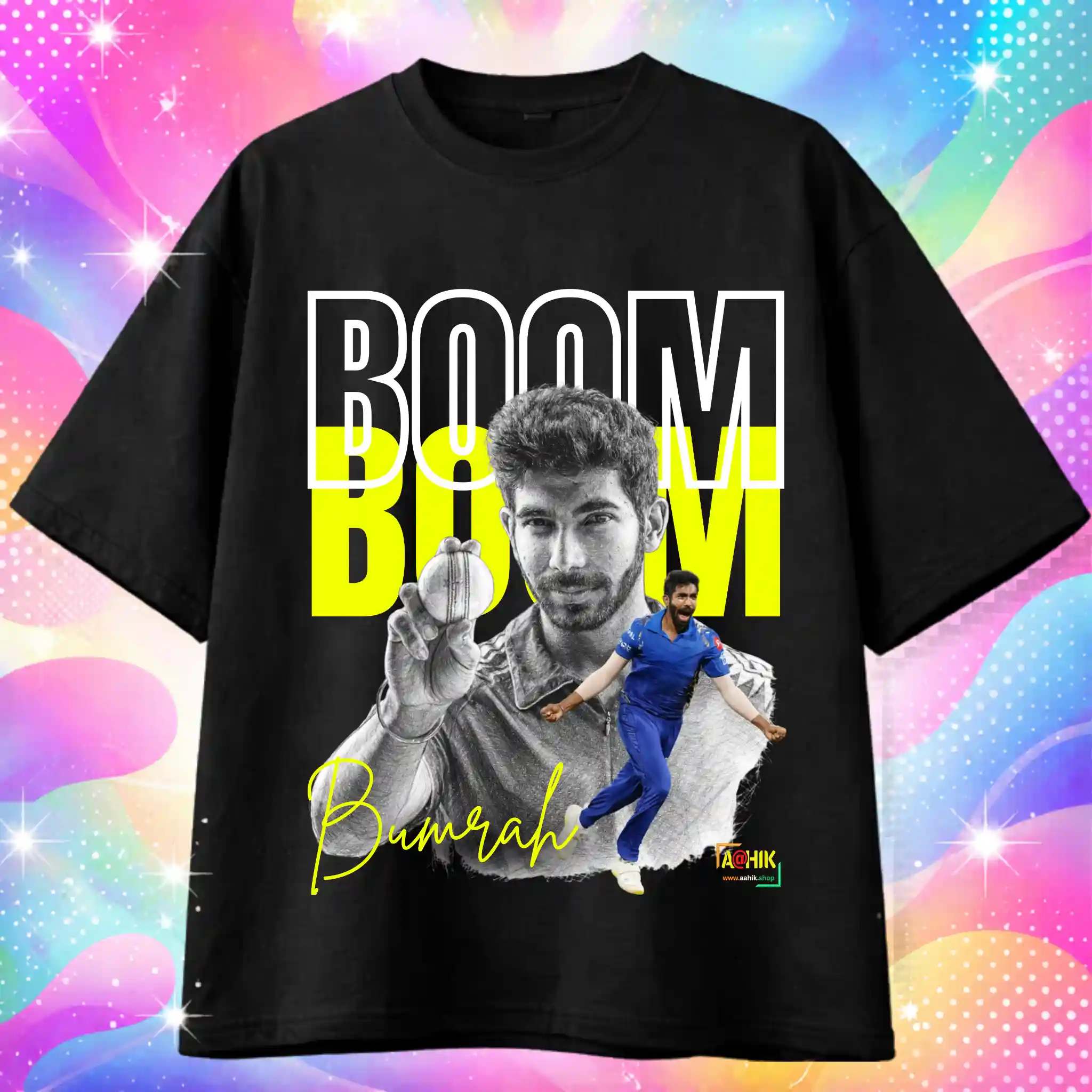 aahik.shop, aahik, bumrah t-shirt, jasprit bumrah tee, cricket fan t-shirt, oversized cricket t-shirt, boom boom bumrah, indian cricket merch, sports graphic tee, cotton oversized t-shirt, men cricket t-shirt, unisex streetwear india