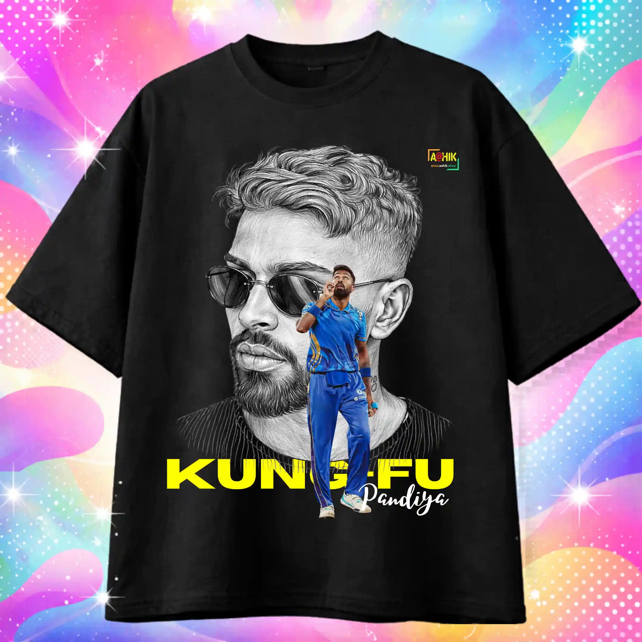 aahik.shop, aahik, Hardik Pandya t-shirt, Kung Fu Pandiya, oversized t-shirt, cricket fan t-shirt, sports graphic tee, Indian cricket merch, men oversized tee, unisex t-shirt, streetwear India, celebrity print t-shirt