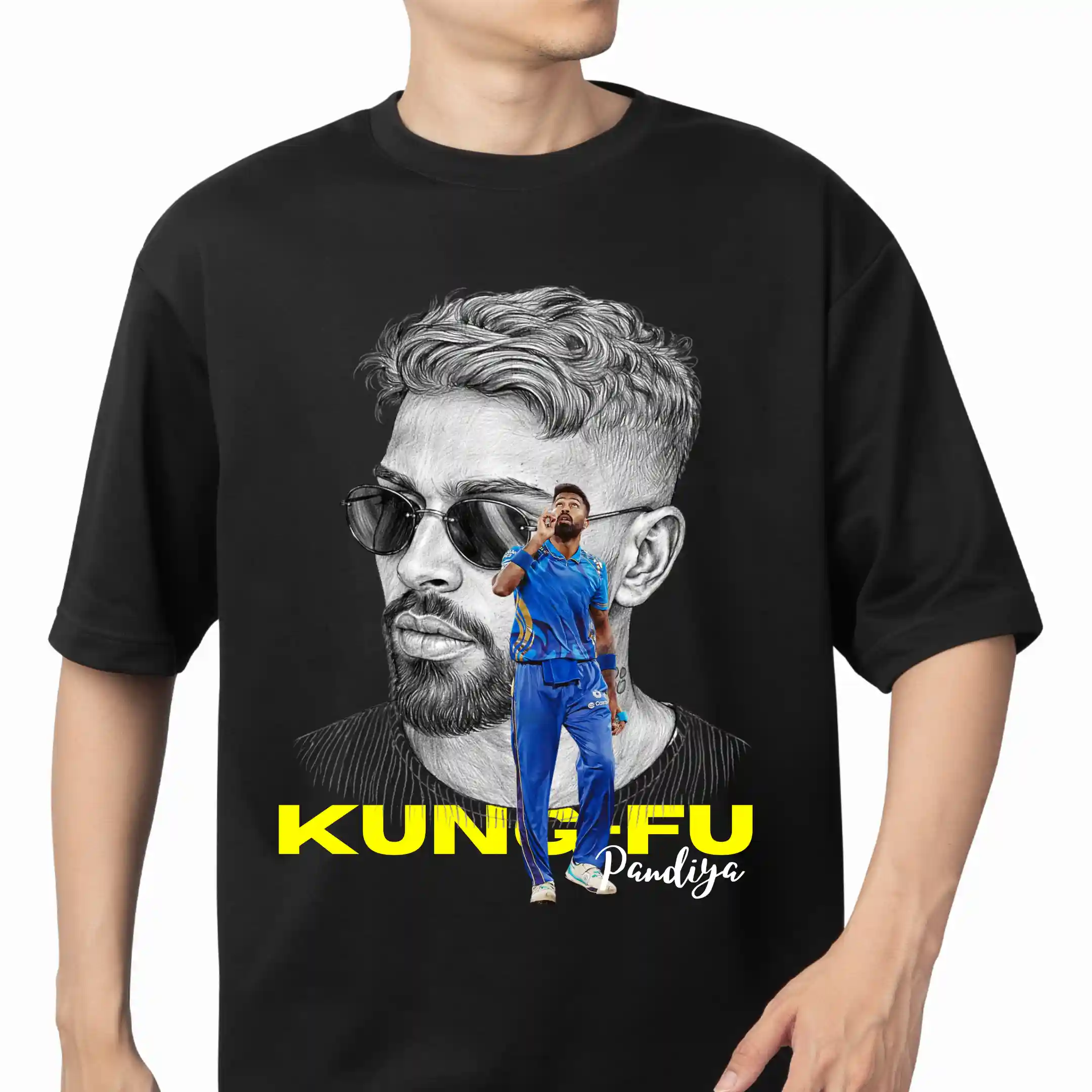 aahik.shop, aahik, Hardik Pandya t-shirt, Kung Fu Pandiya, oversized t-shirt, cricket fan t-shirt, sports graphic tee, Indian cricket merch, men oversized tee, unisex t-shirt, streetwear India, celebrity print t-shirt