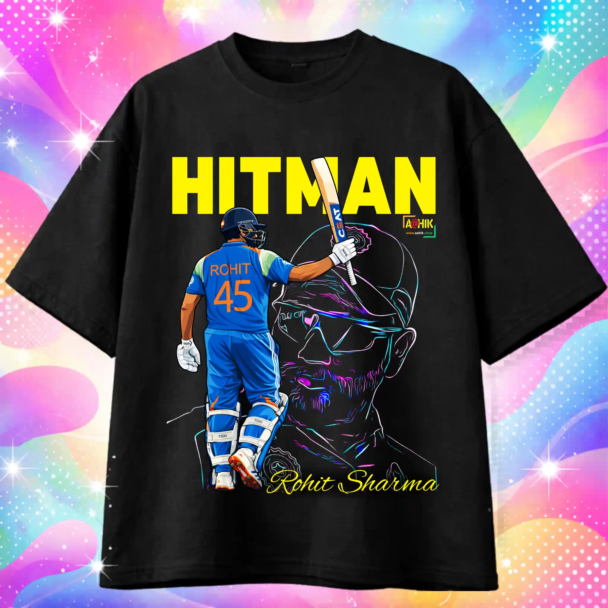 aahik.shop, aahik, Rohit Sharma t-shirt, Hitman t-shirt, oversized cricket t-shirt, cricket fan t-shirt India, Rohit Sharma graphic tee, men oversized t-shirt, unisex sports tee, Indian cricket apparel, streetwear t-shirt India