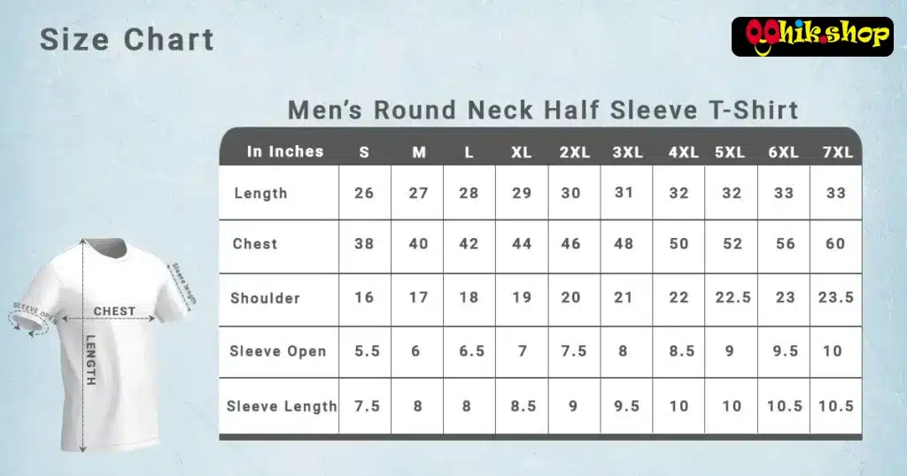 Unisex Classic Crew T-Shirt Size Chart