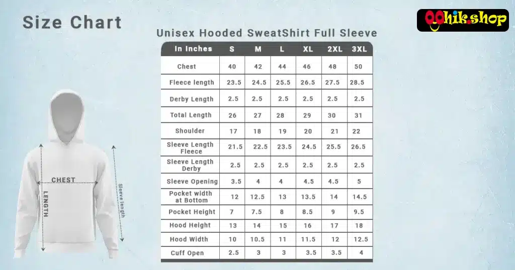 Unisex Hoodie Size Chart