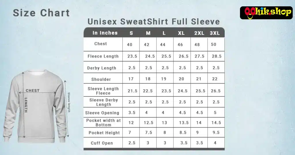 Unisex Sweatshirt Size Chart