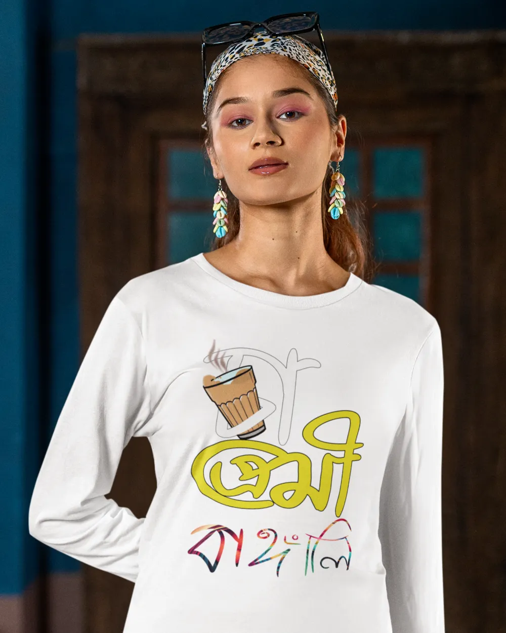 Cha Premi Bangali Full Sleeve T-Shirt – Trendy Graphic Tee for Bengali Tea Lovers | Casual Streetwear for Men & Women White
